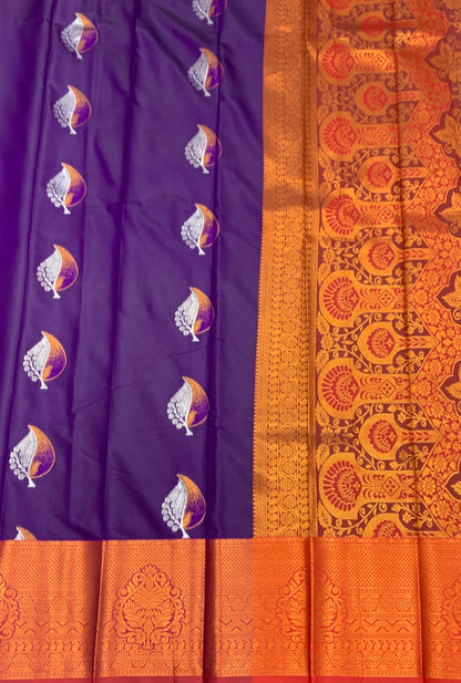 Soft Silk Casual Saree Violet Colour with Maroon Colour Border
