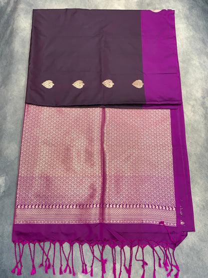Art Silk Saree Dark Magenta Colour with Purple Colour Border
