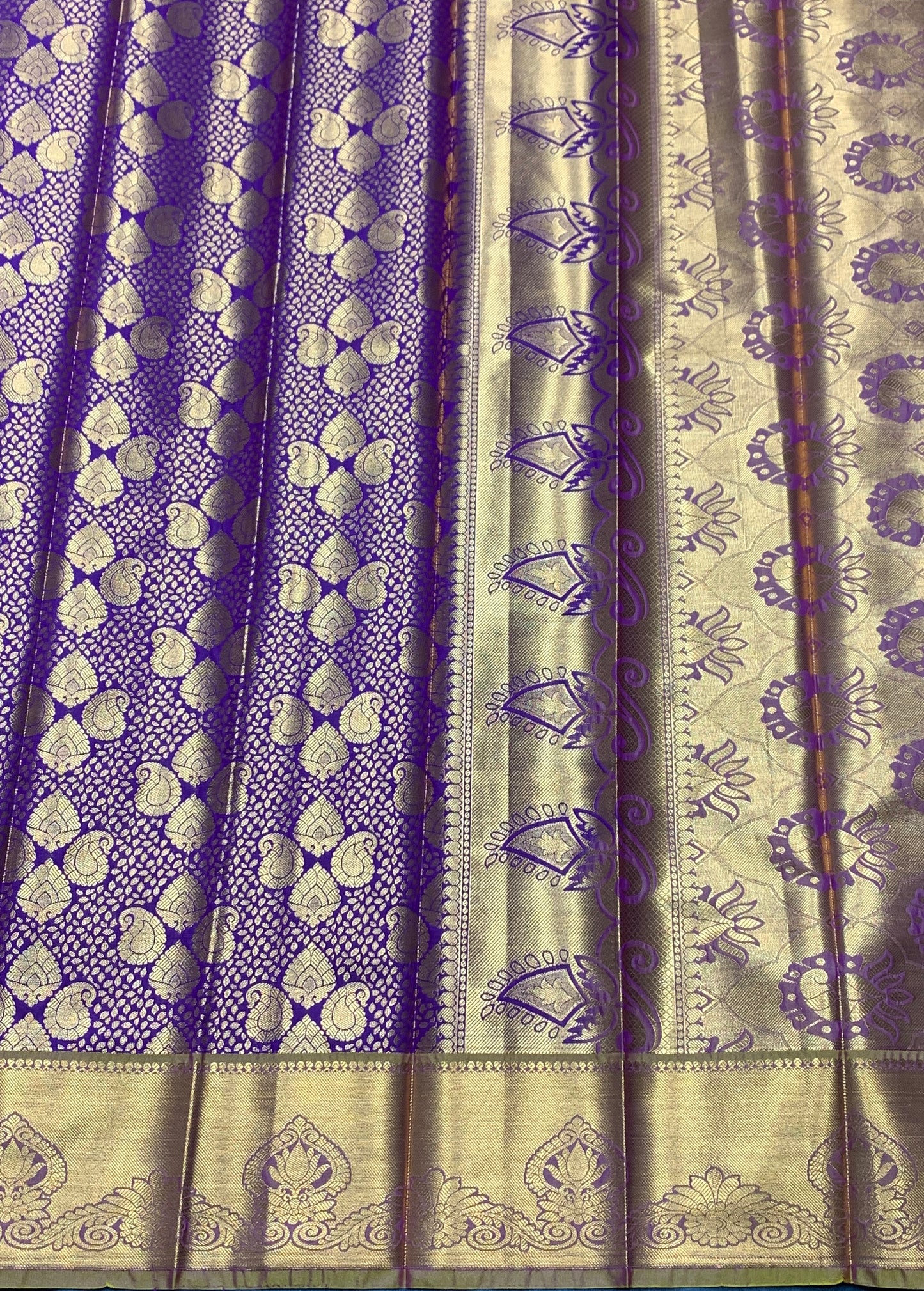 Vegan Silk Saree Purple Colour with Copper and Golden Yellow Border