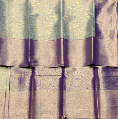 Fancy Tissue Saree Light Blue Colour with Violet Colour Border