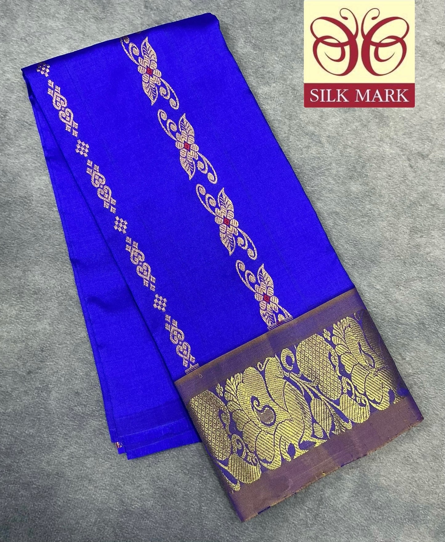 Blue Shade Pure Kanchipuram Kids Pattu Pavadai with Contrast Border for Newborn to 2 Years