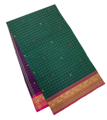 Chettinad Cotton Saree Green Shade with Brown Border