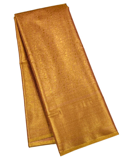 Peach and Golden Colour Soft Kanchi Tissue Pattu Saree with Self Border