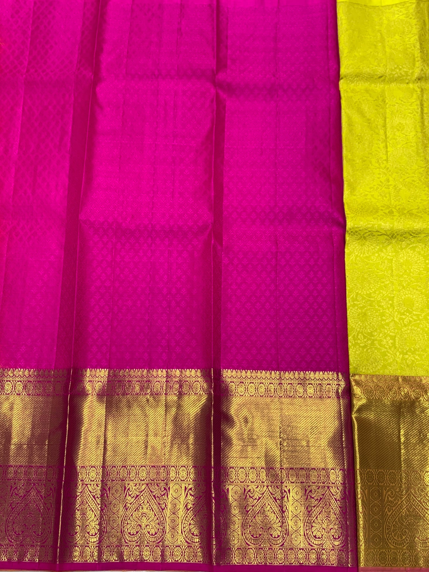 Lemon Yellow Shade Pure Kanchipuram Kids Pattu Pavadai with Contrast Border for age 5 to 10