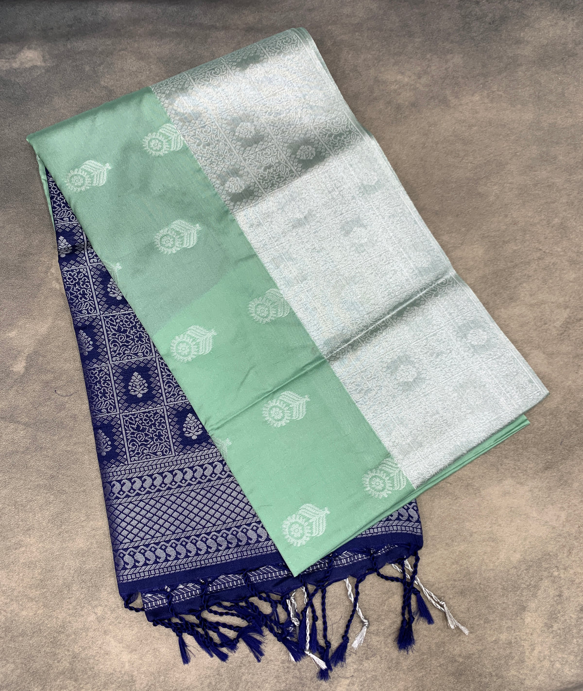 Art Silk Saree Mint Green Colour with Sliver Zari Border