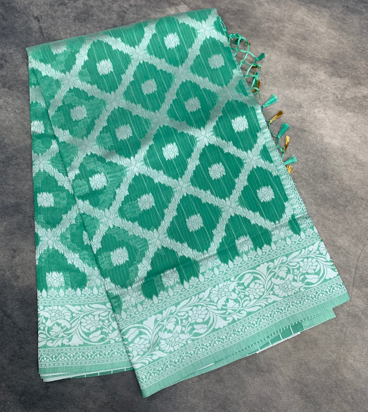 Banaras Katan Saree Light Green Colour with Katan Work Border