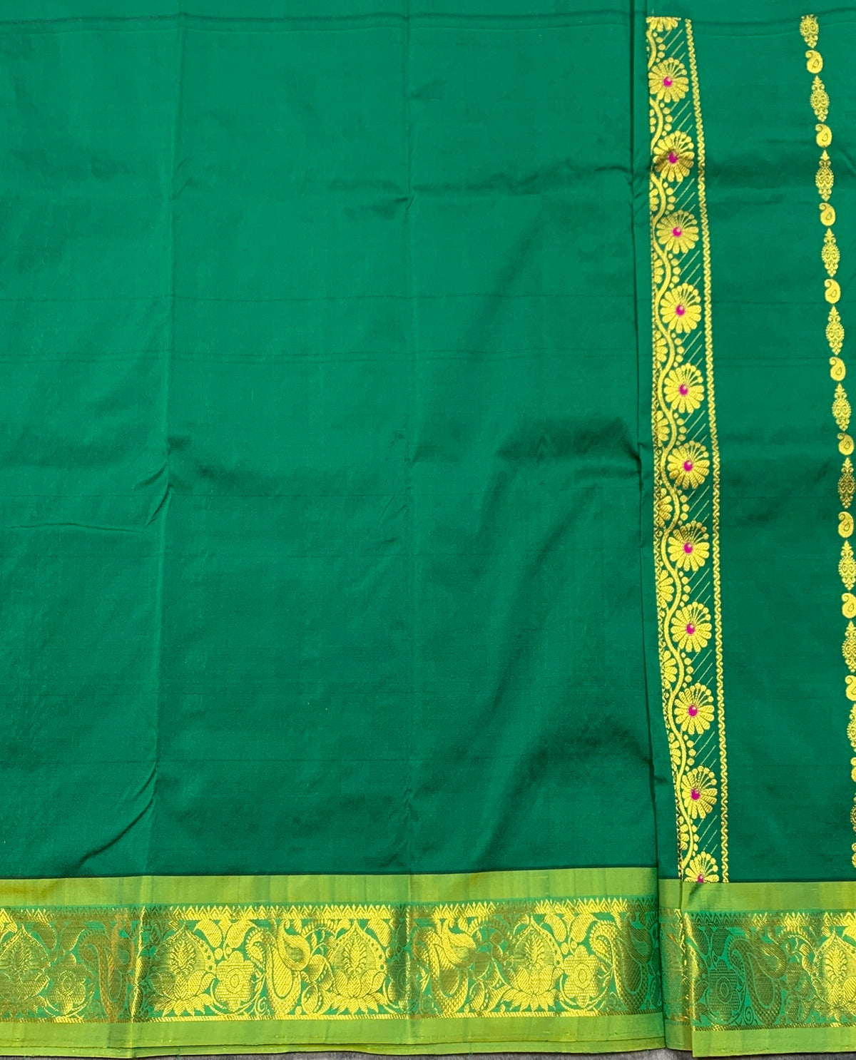 Emerald Green Shade Semi Silk Kids Pattu Pavadai with Contrast border for Age 2 to 5 Years