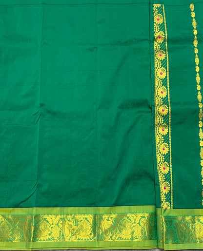 Emerald Green Shade Semi Silk Kids Pattu Pavadai with Contrast border for Age 2 to 5 Years