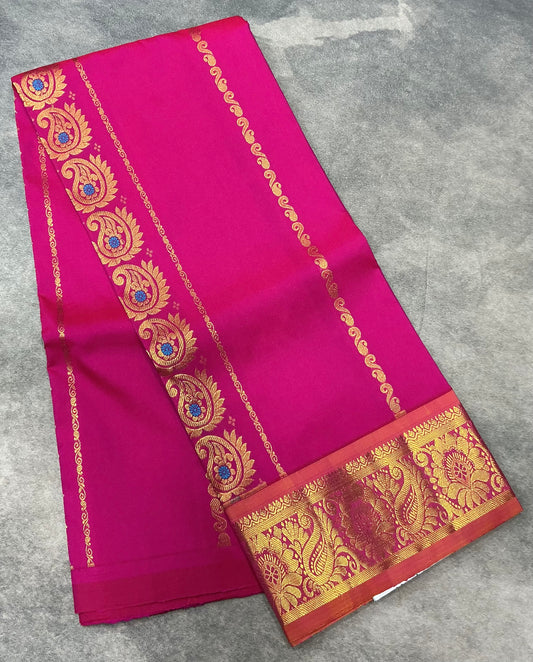 Pink Shade Semi silk Kids Pattu Pavadai with Contrast border for age 5 to 10