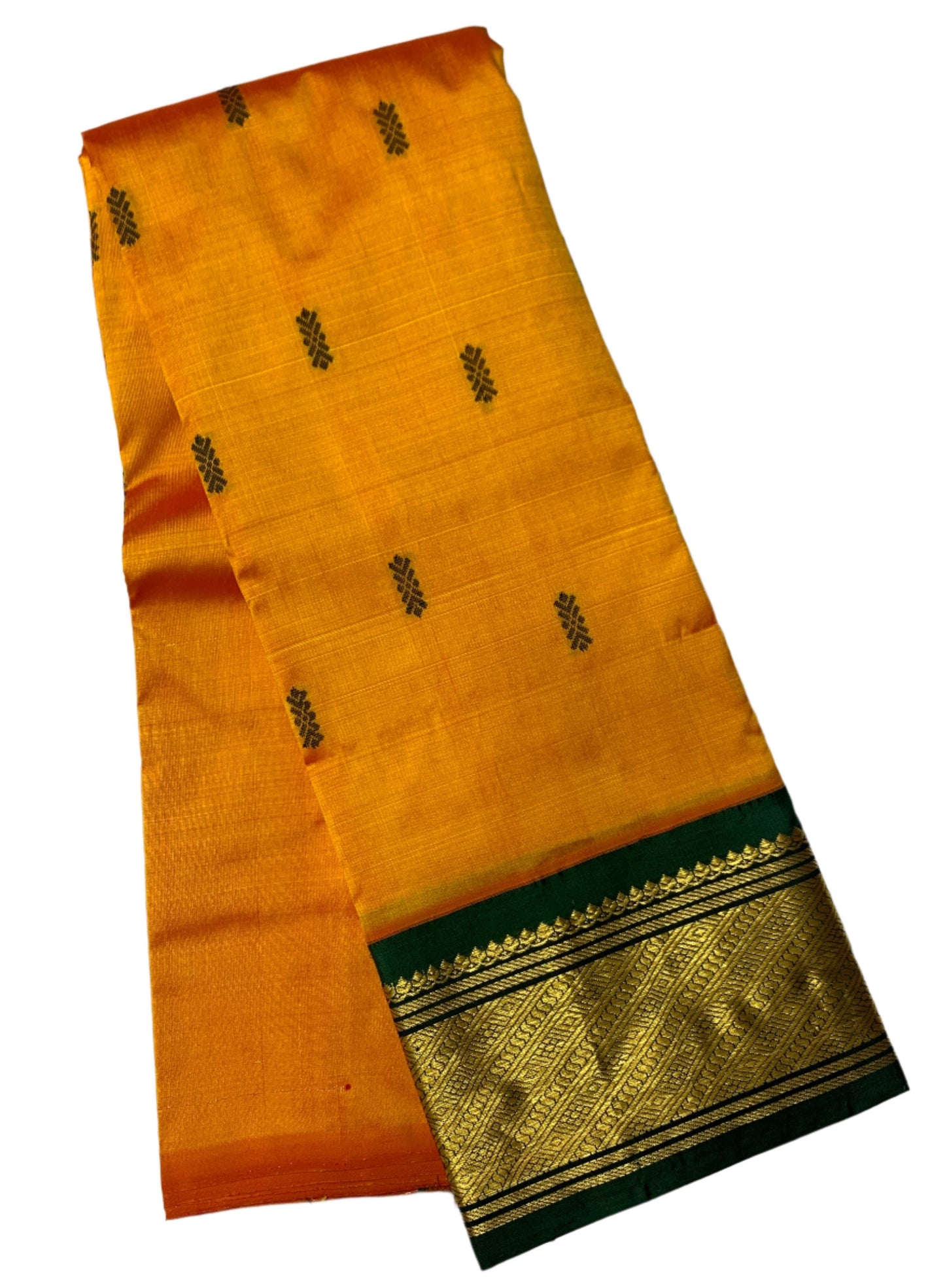 Pure Kanchipuram Silk Mango Yellow Colour with Green Border