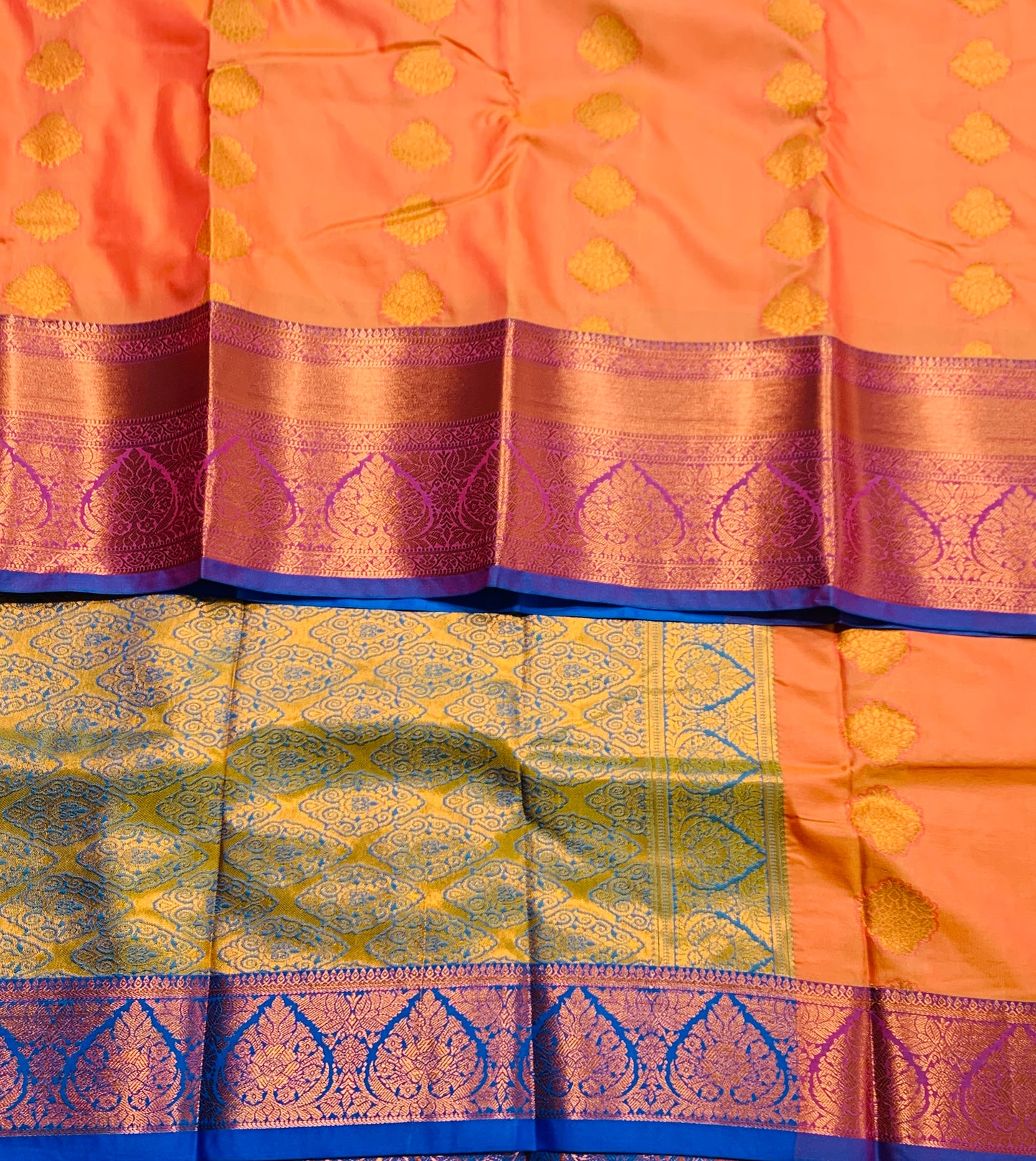 Vegan Silk Saree Light Orange shade with Blue Border