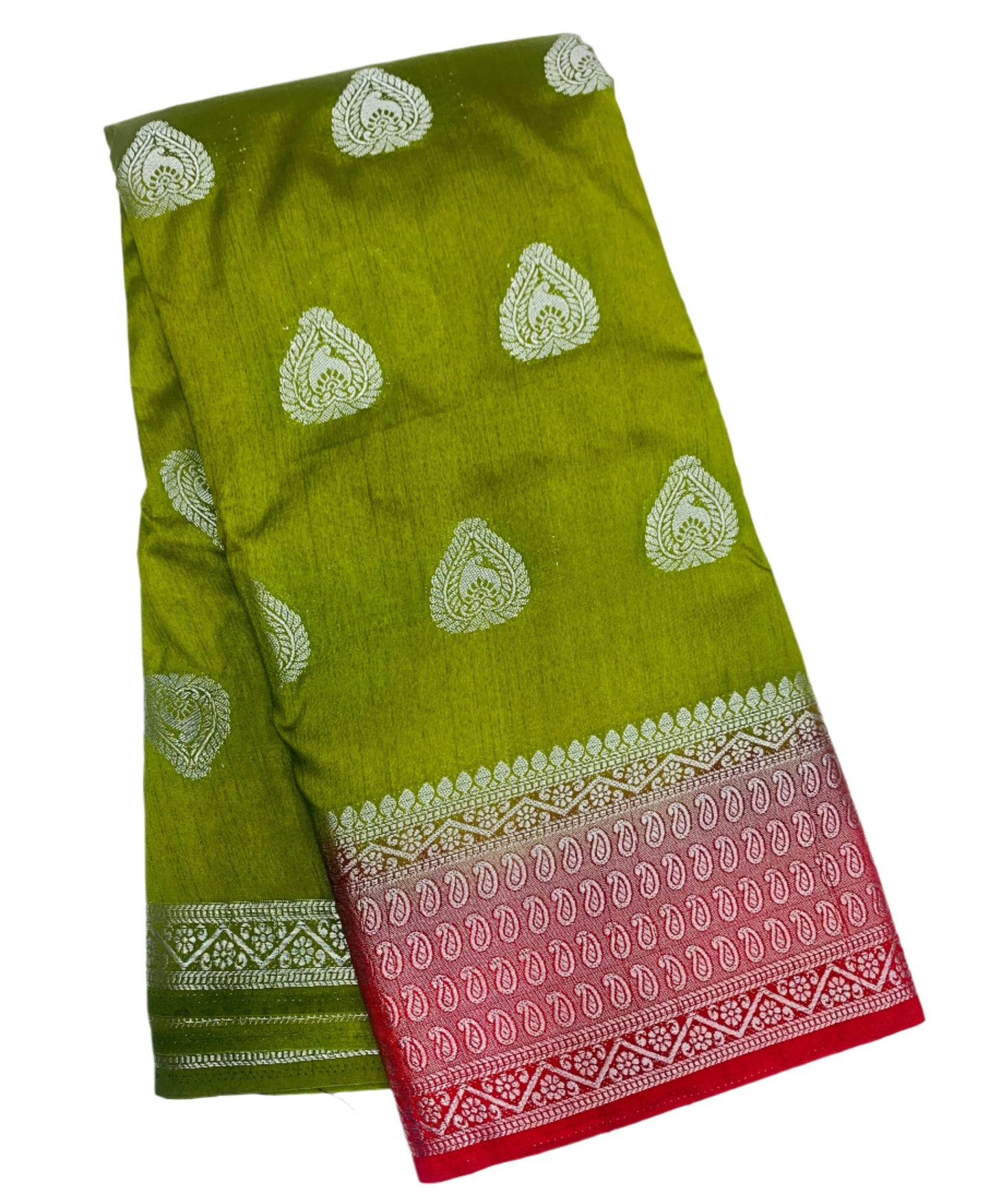 Tussar Saree Colour Olive Green with Maroon Border