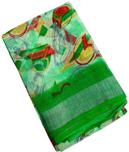 Jute Cotton Saree Light Green Shade with Thread Border