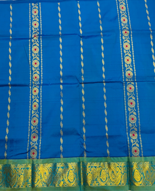 Blue shade Semi silk Kids Pattu Pavadai with Self border for age 2 to 5