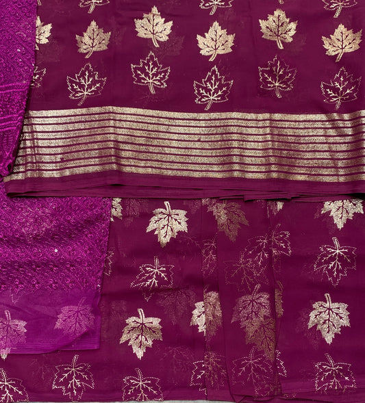 Magenta Colour Saree with Golden Colour border