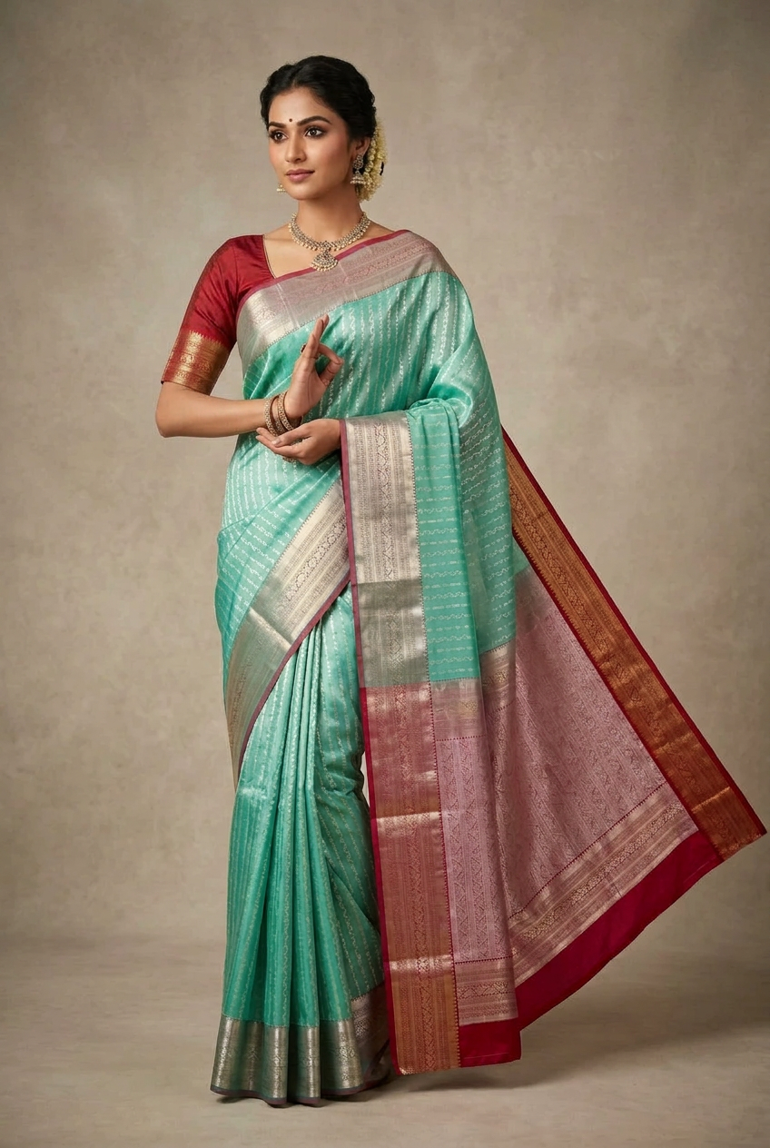 Fancy Tissue Saree Sapphire Colour with Self Design Border