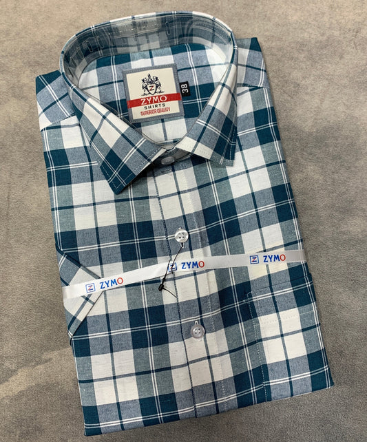 Half Sleeve Blue Colour Shirt with Checked Pattern
