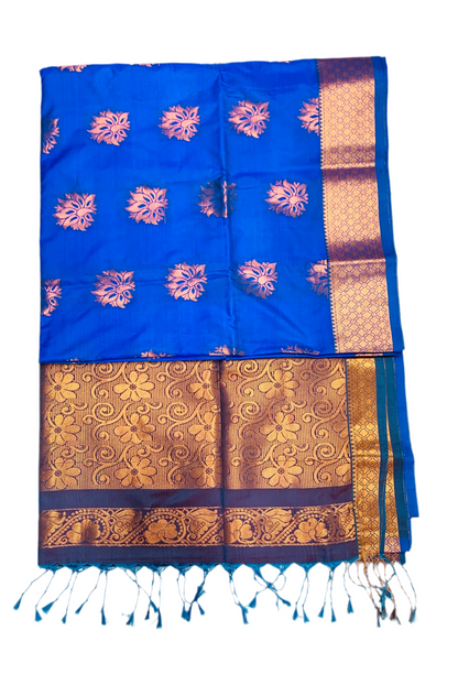 Soft Vegan Silk Saree Blue shade with Floral Design