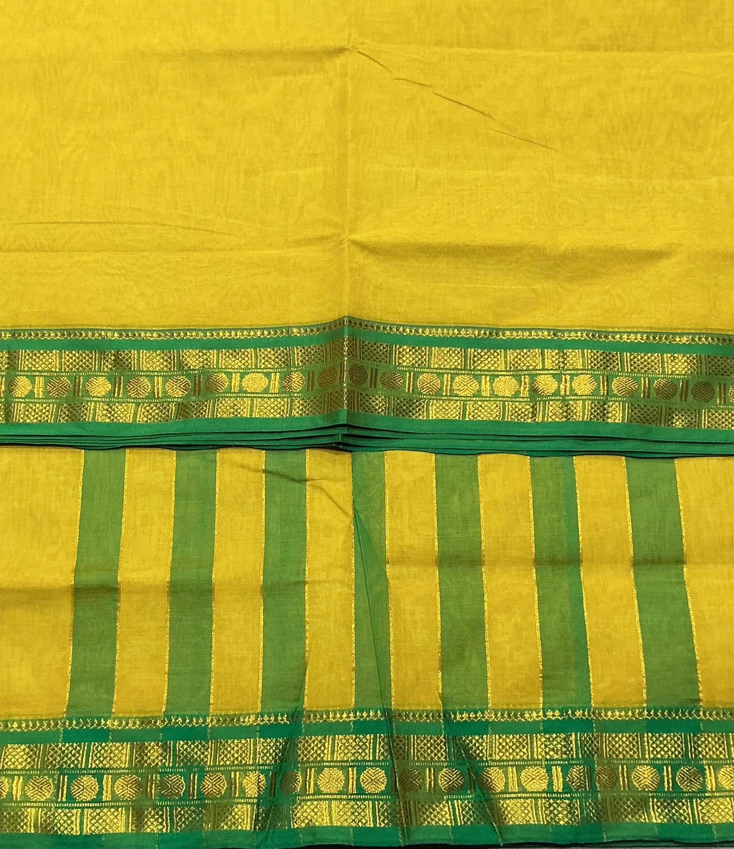Chettinad Cotton Saree Lemon Yellow Colour with Light Green Colour with Zari Work Border