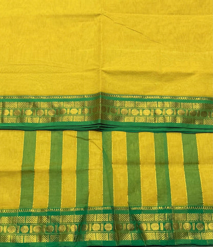 Chettinad Cotton Saree Lemon Yellow Colour with Light Green Colour with Zari Work Border