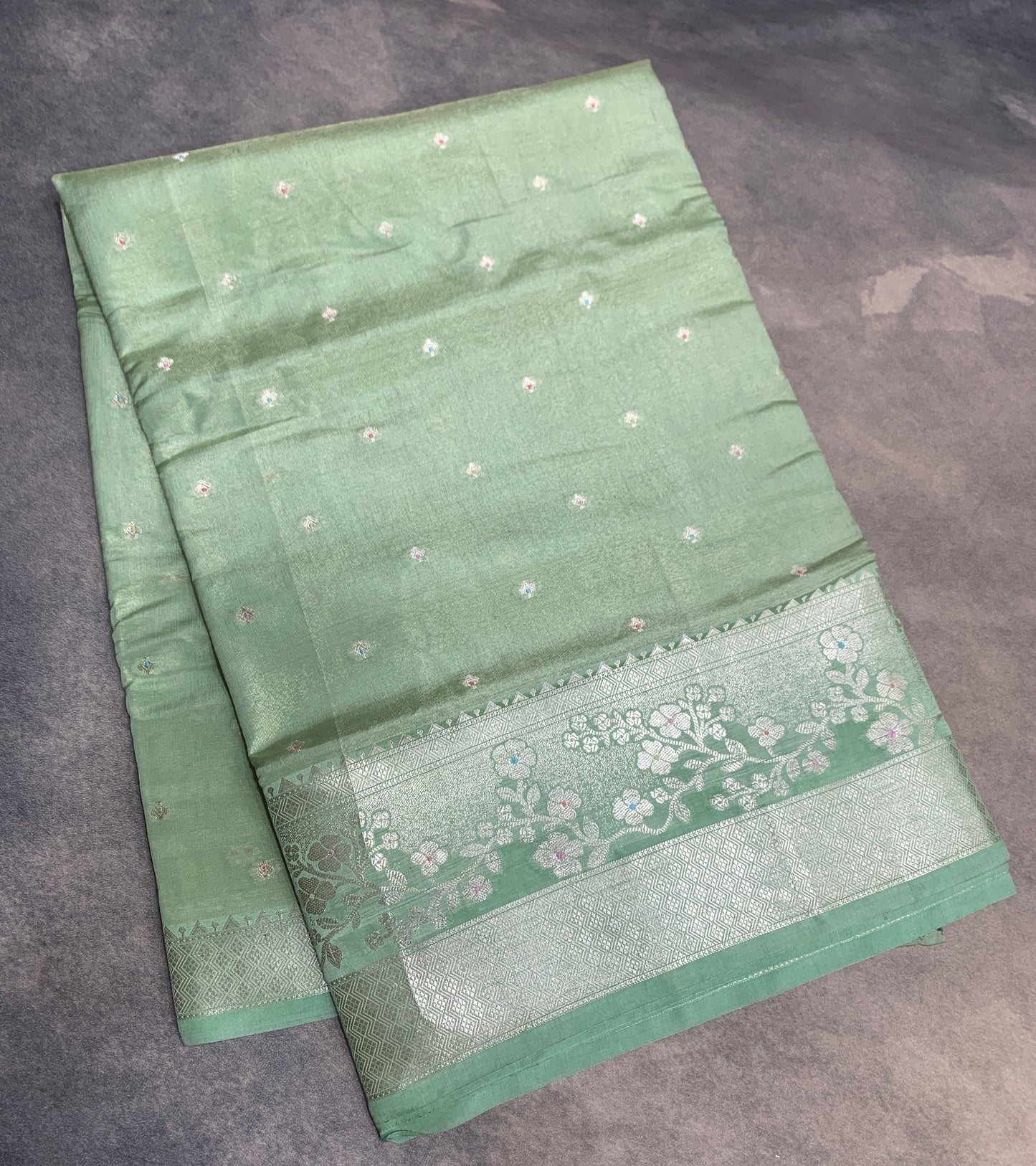 Meenakari Banaras Tissue Silk Saree Mint Green Colour