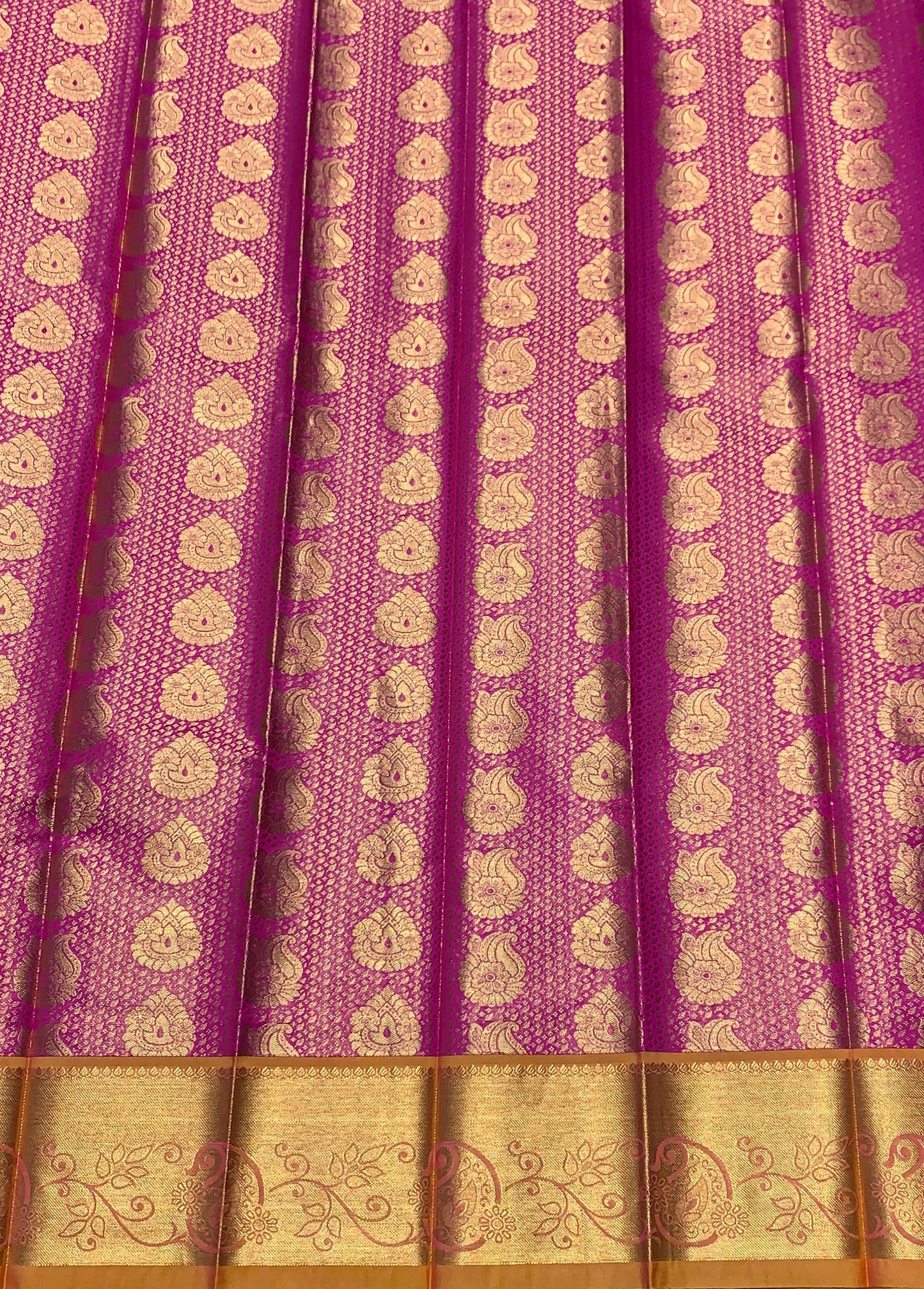 Vegan Silk Saree Pink Colour with Golden Yellow and Copper Border