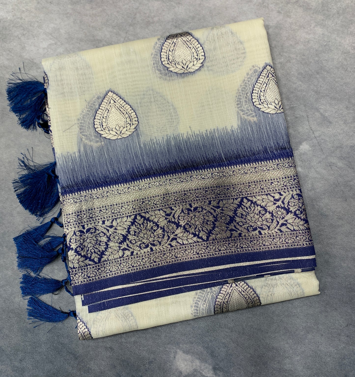 Banaras Katan Saree Off White Colour with Katan Work Border