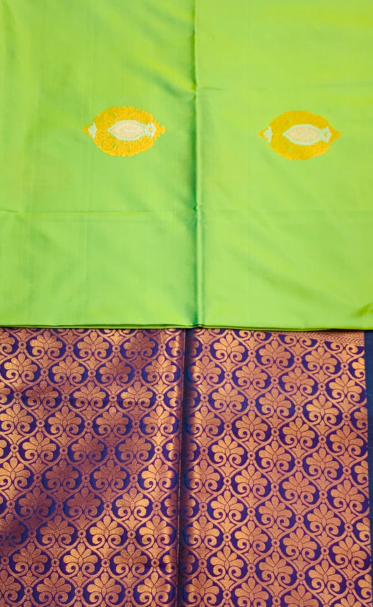 Soft Vegan Silk Saree Apple Green Colour with Border Less