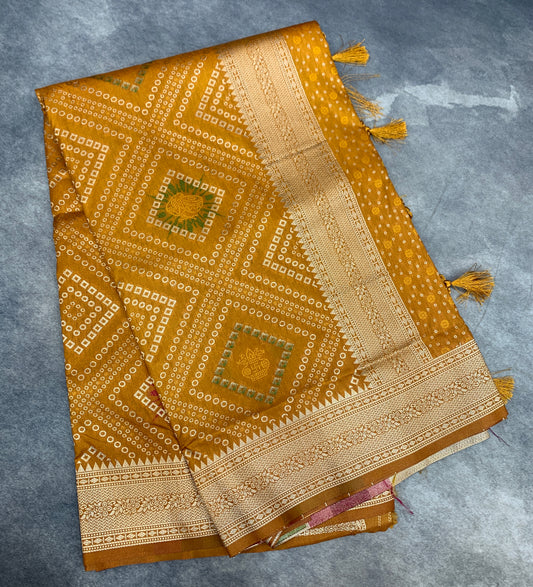 Banaras Soft Silk Saree Russet Colour with Sliver Colour Floral Design Border