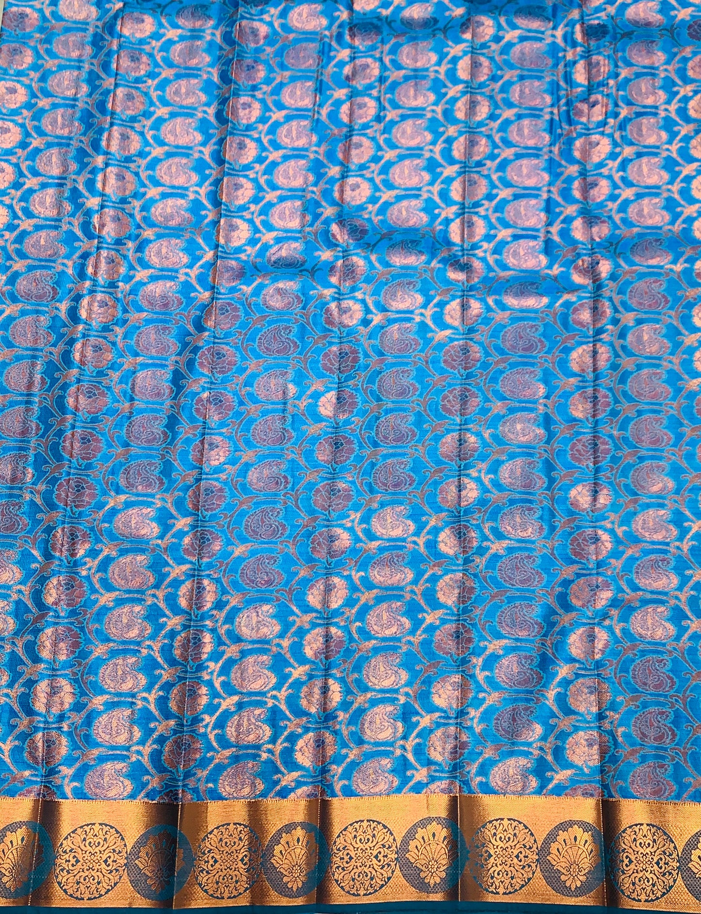 Vegan Silk Saree Sky Blue Colour with Copper Border