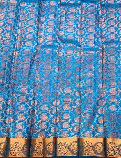 Vegan Silk Saree Sky Blue Colour with Copper Border