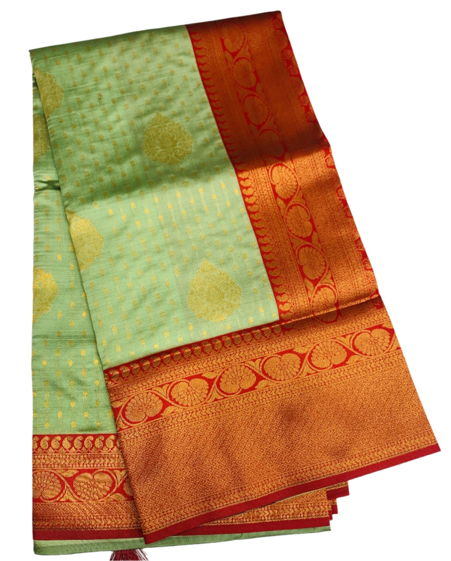 Art Silk Saree Pista Green Shade with Maroon Border