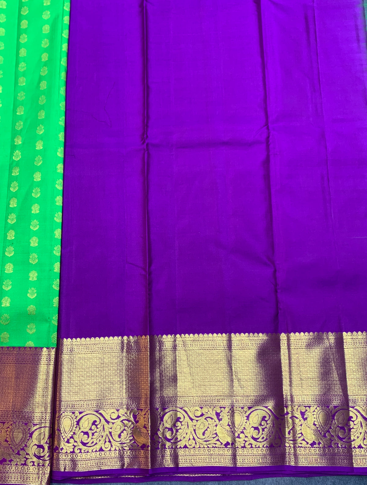 Light Green Shade Pure Kanchipuram Kids Pattu Pavadai with Contrast Border for Age Above 10 Years