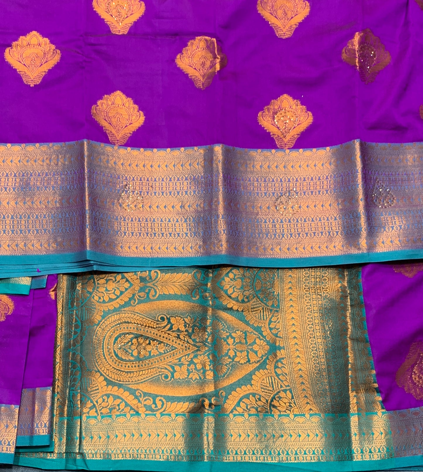 Soft Silk Casual Saree Magenta Colour with Rama Green and Golden Colour Border