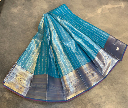 Fancy Tissue Saree Sky Blue Colour with Self Design Border