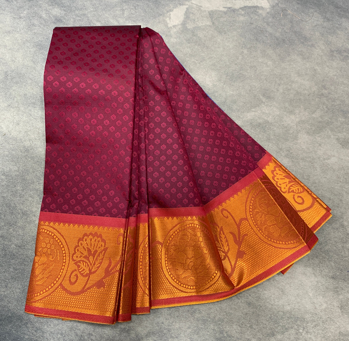 Synthetic Cotton Saree Maroon Colour with Copper Border