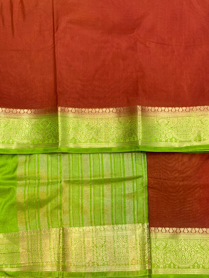 Crepe Saree Maroon Colour with Olive Green Border