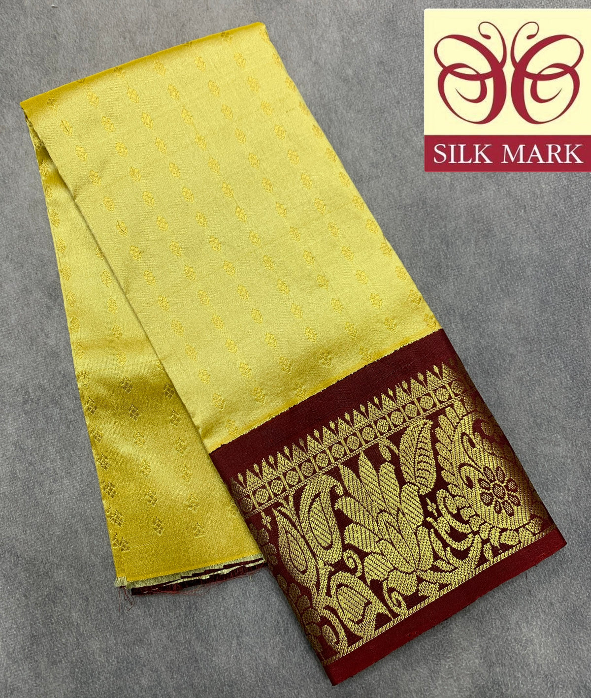 Lime Yellow Shade Pure Kanchipuram Kids Pattu Pavadai with Contrast Border for Newborn to 2 Years