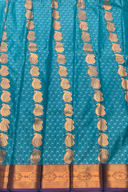 Vegan Silk Saree Rama Green Colour Saree with Copper Border