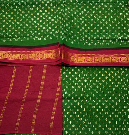 Chettinad Sungudi Cotton Light Green Colour Red Border