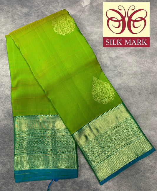 Pure Kanchipuram Silk Saree Apple Green Colour with Self Border