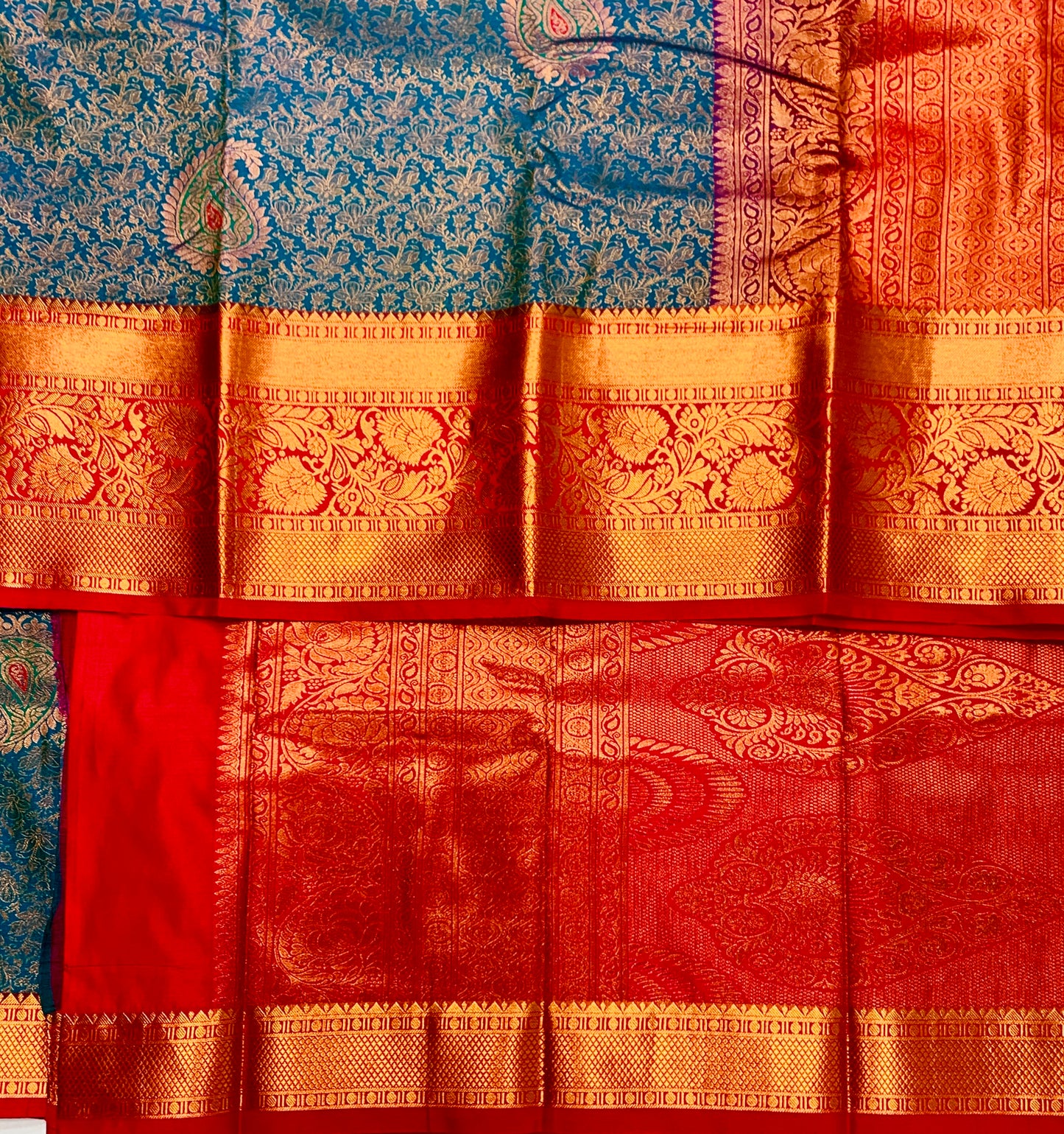 Vegan Silk Saree Blue shade with Maroon Border