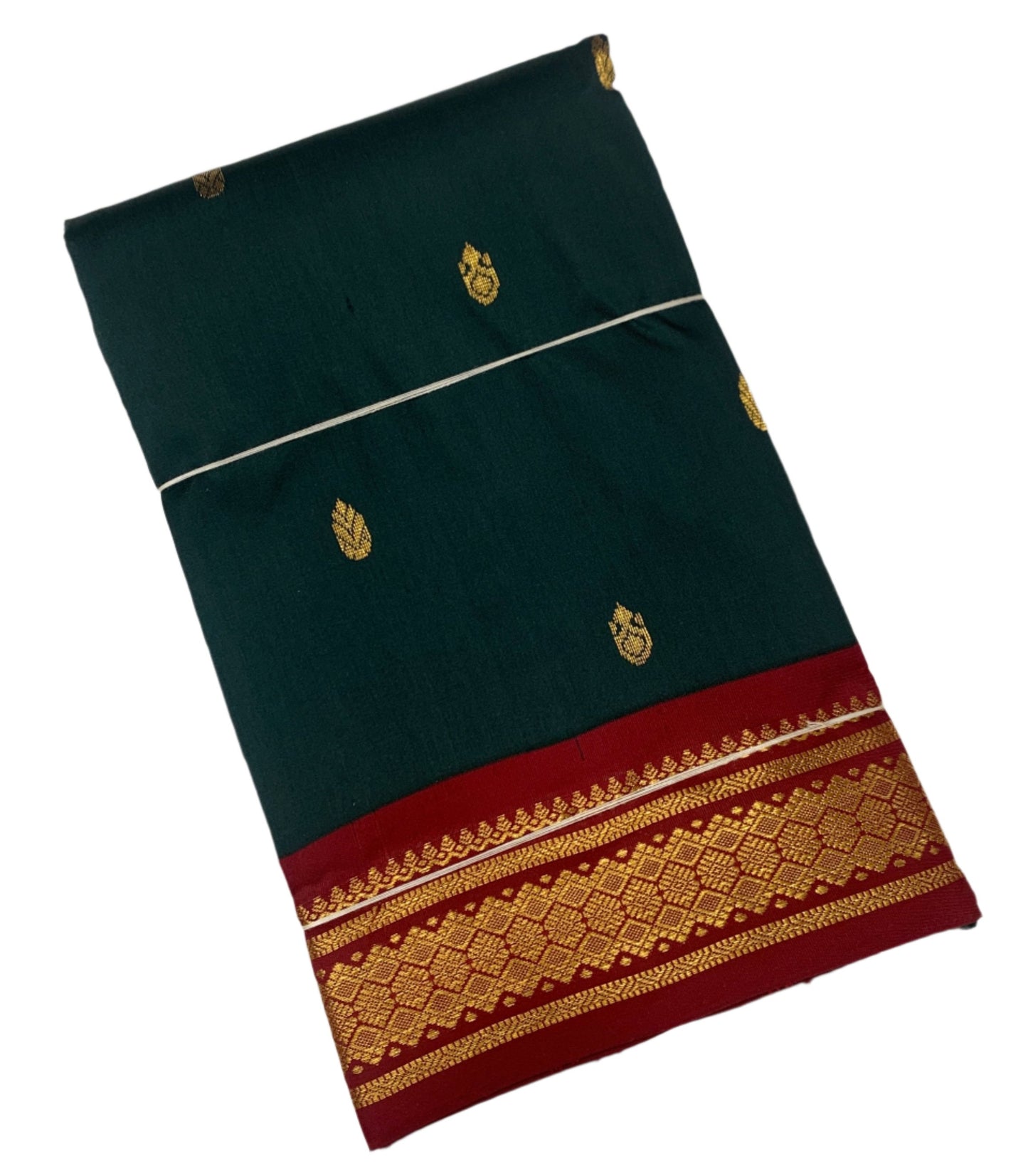 Pure Kanchipuram Silk Dark Green Colour with Brown Border