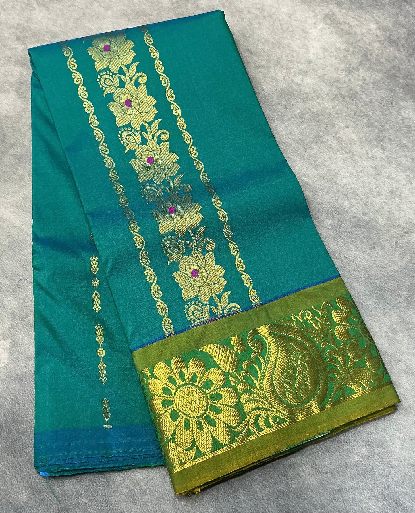 Green Shade Semi Silk Kids Pattu Pavadai with Contrast border for Age 2 to 5 Years