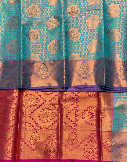 Vegan Silk Saree Sapphire Colour with Copper and Magenta