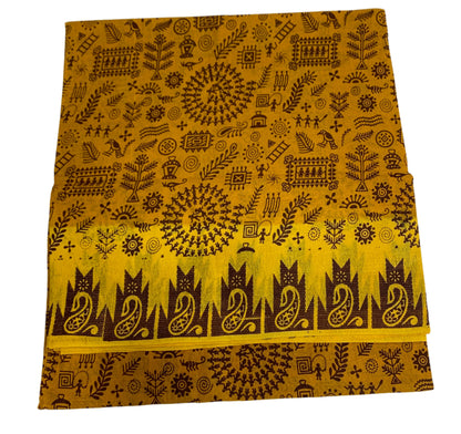 Chettinad Sungudi Cotton Mustard Colour with Yellow Border