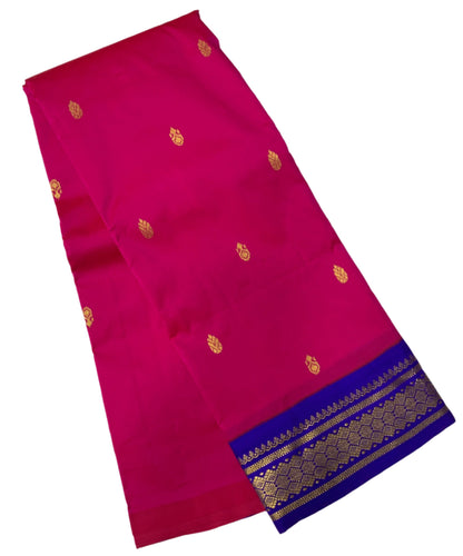 Pure Kanchipuram Silk Pink Colour with Blue Border