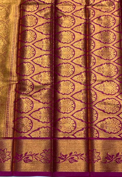 Vegan Silk Saree Golden Yellow Colour with Copper and Pink Border