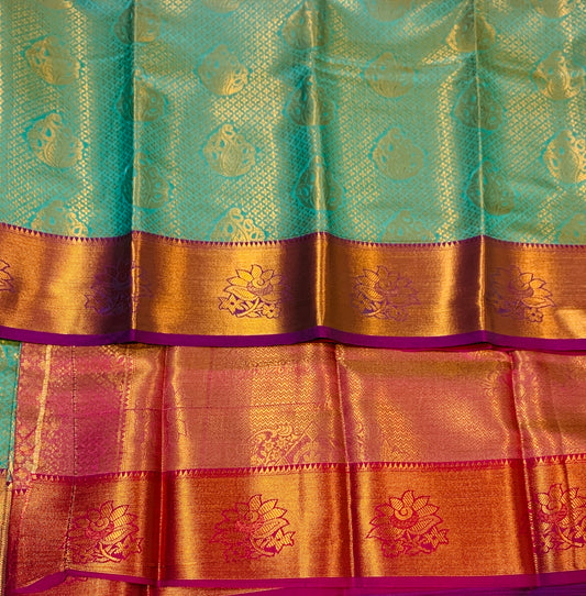 Vegan Silk Saree Pista Green Colour with Zari Border