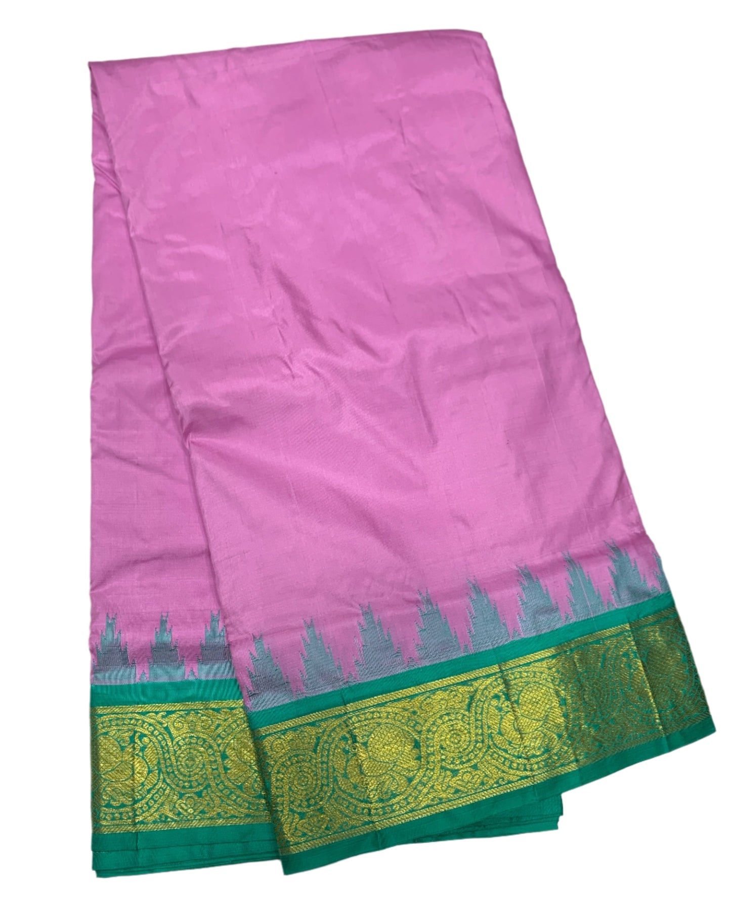 9 yards Pure Kanchipuram Silk Saree Baby Pink Colour With Sapphire Border